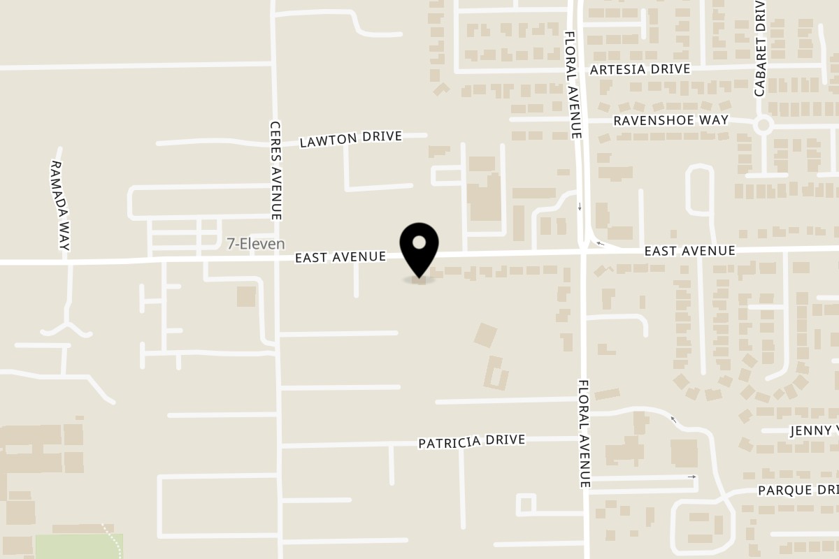 Map showing the location of Fast Eddie's Sandwich Shop on 1175 East Ave in Chico